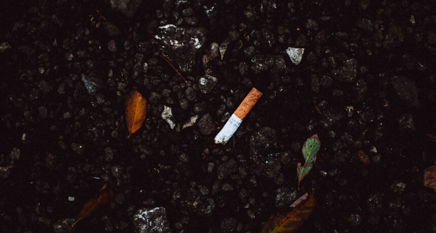 niedopałek papierosa w ziemi